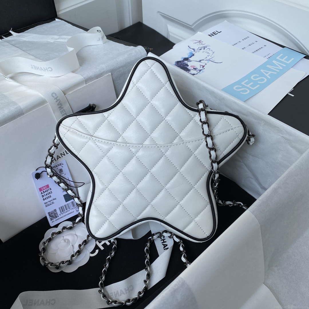Chanel AS4579 Star Handbag metallic Lambskin Black metal White