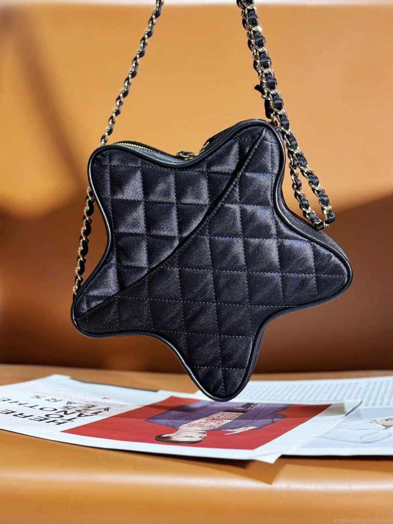 Chanel AS4579 Star Handbag Satin & gold-tone metal Black