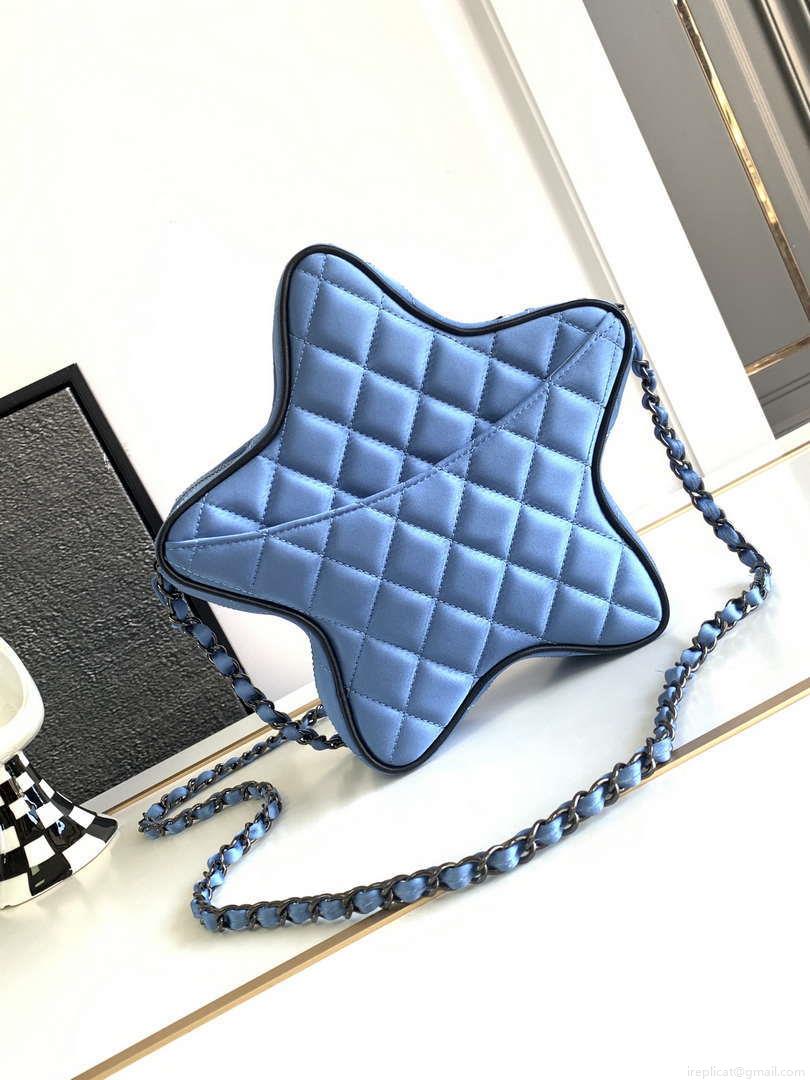 Chanel AS4579 Star Handbag Satin & Black-tone metal Blue