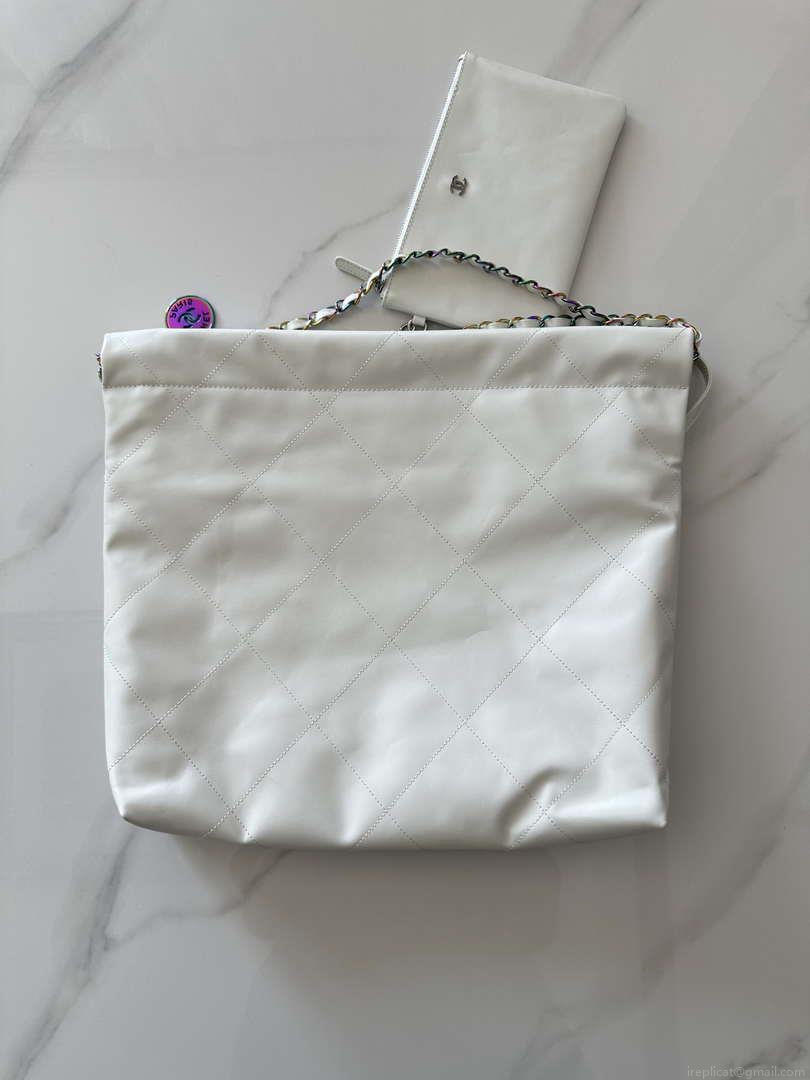 Chanel 22 Handbag Shiny White Calfskin AS3261 with Symphony Hardware