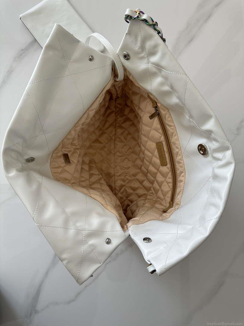 Chanel 22 Handbag Shiny White Calfskin AS3261 with Symphony Hardware