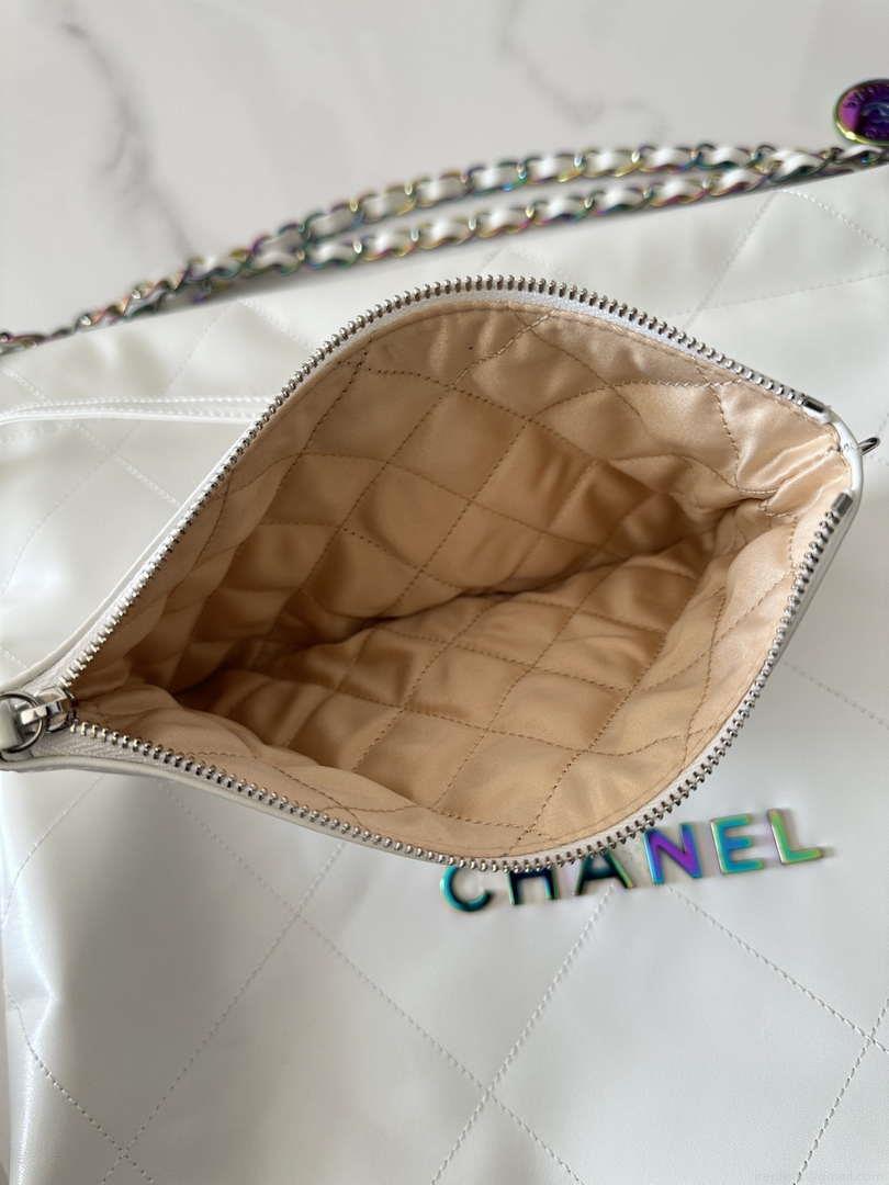 Chanel 22 Handbag Shiny White Calfskin AS3261 with Symphony Hardware