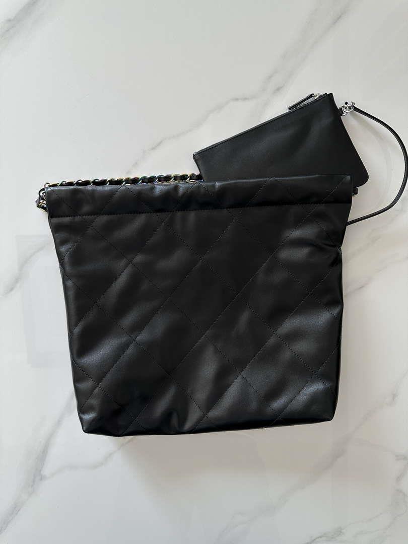 Chanel 22 Handbag Shiny Black Calfskin AS3261 with Symphony Hardware