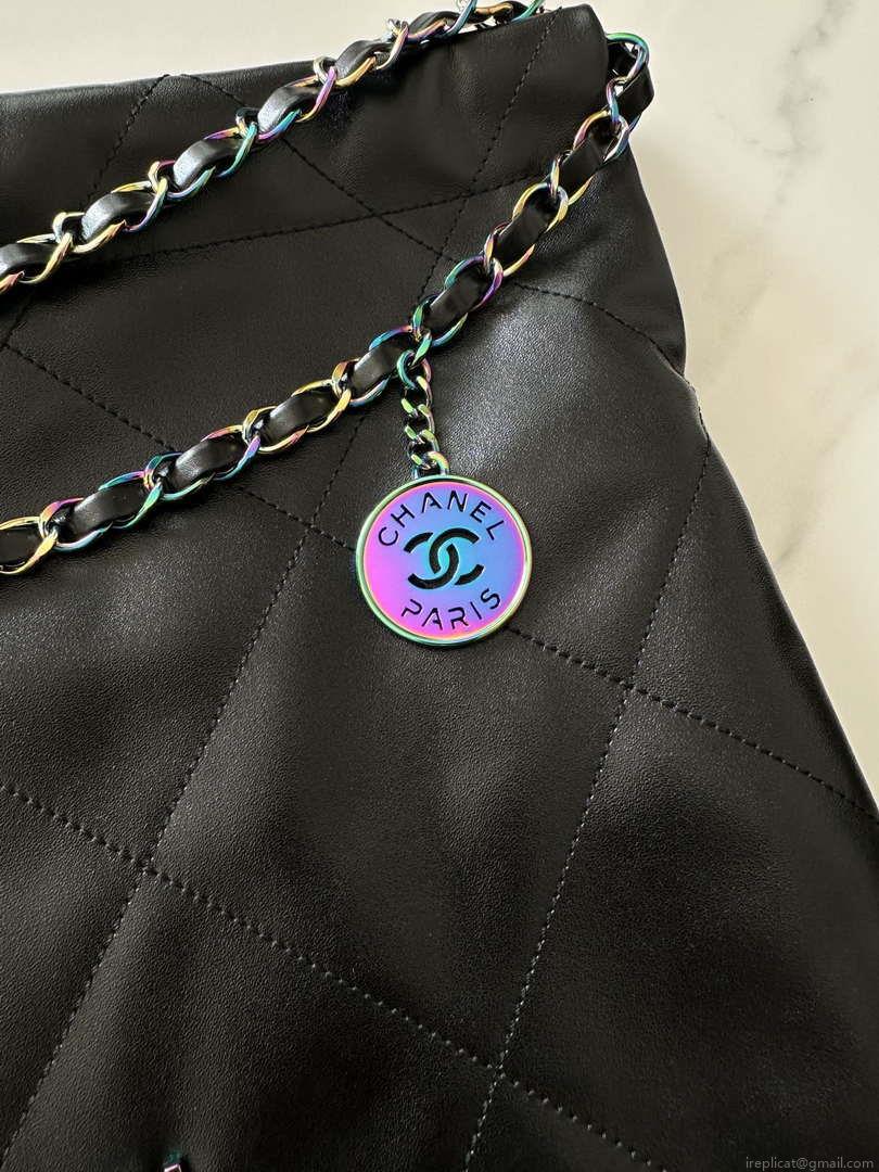 Chanel 22 Handbag Shiny Black Calfskin AS3261 with Symphony Hardware
