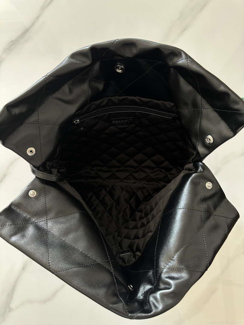 Chanel 22 Handbag Shiny Black Calfskin AS3261 with Symphony Hardware