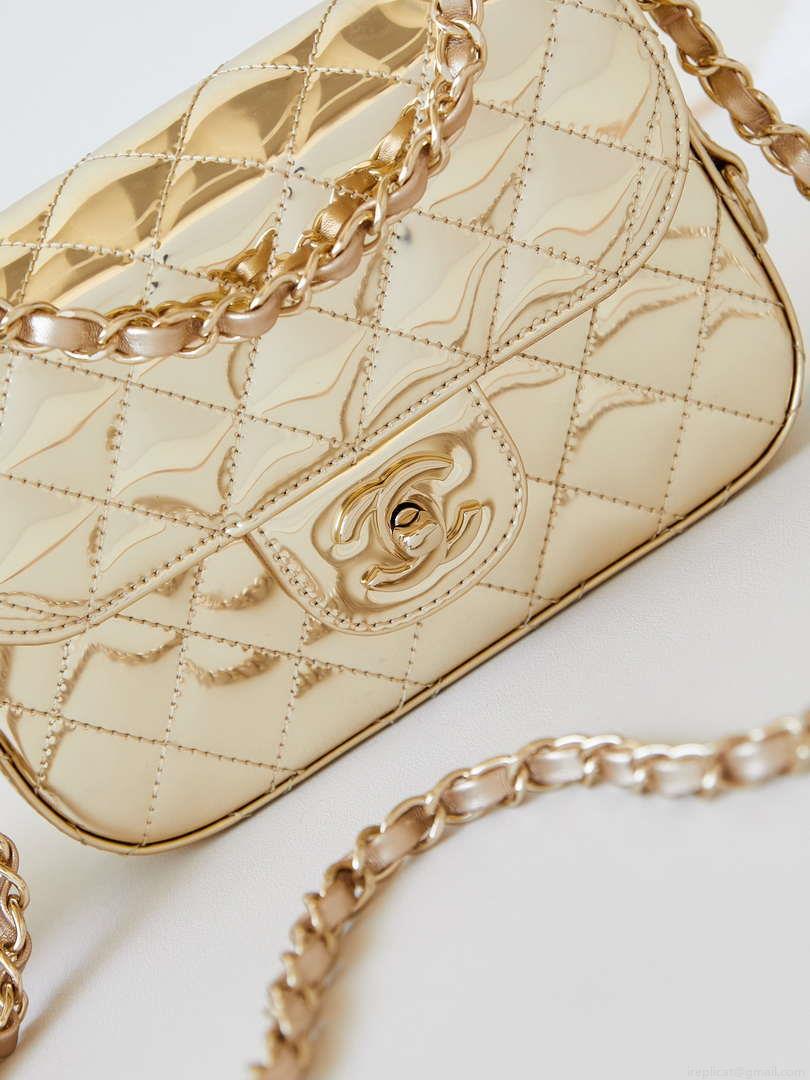 Chanel AS4646 MINI FLAP BAG & STAR COIN PURSE Mirror Calfskin Metallic Calfskin & Gold-Tone Metal Gold