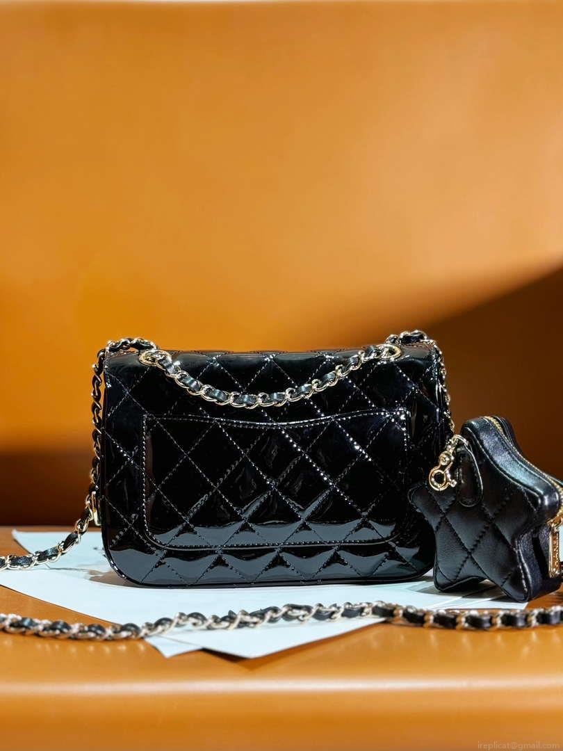 Chanel AS4646 MINI FLAP BAG & STAR COIN PURSE Mirror Calfskin Metallic Calfskin & Gold-Tone Metal Black