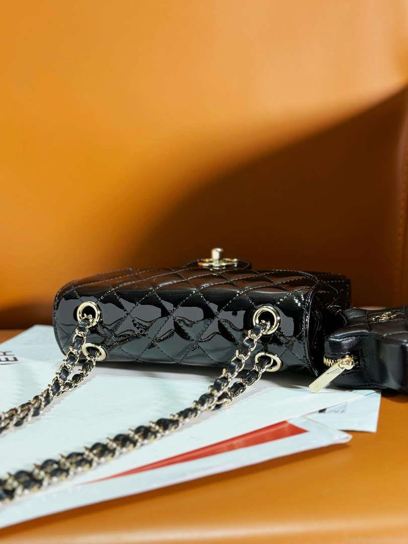 Chanel AS4646 MINI FLAP BAG & STAR COIN PURSE Mirror Calfskin Metallic Calfskin & Gold-Tone Metal Black