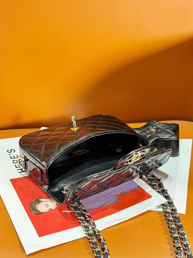 Chanel AS4646 MINI FLAP BAG & STAR COIN PURSE Mirror Calfskin Metallic Calfskin & Gold-Tone Metal Black