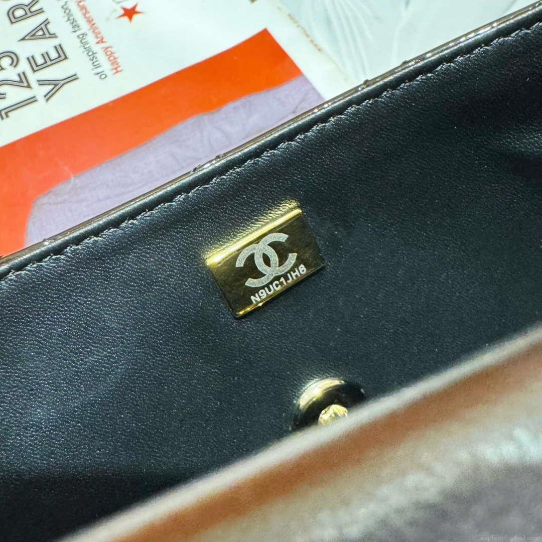 Chanel AS4646 MINI FLAP BAG & STAR COIN PURSE Mirror Calfskin Metallic Calfskin & Gold-Tone Metal Black