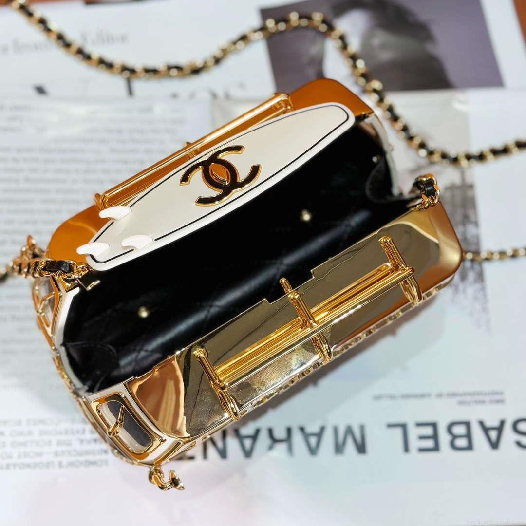 Chanel AS4590 MINI VAN Minaudiere plexi Enamel Strass & Gold-Tone Metalblack White & Gold