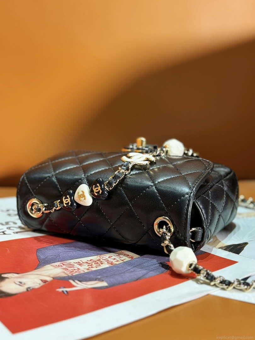 Chanel AS3782 MINI Flap Bag 23P Enamel Gold-Tone Metal Black 16cm