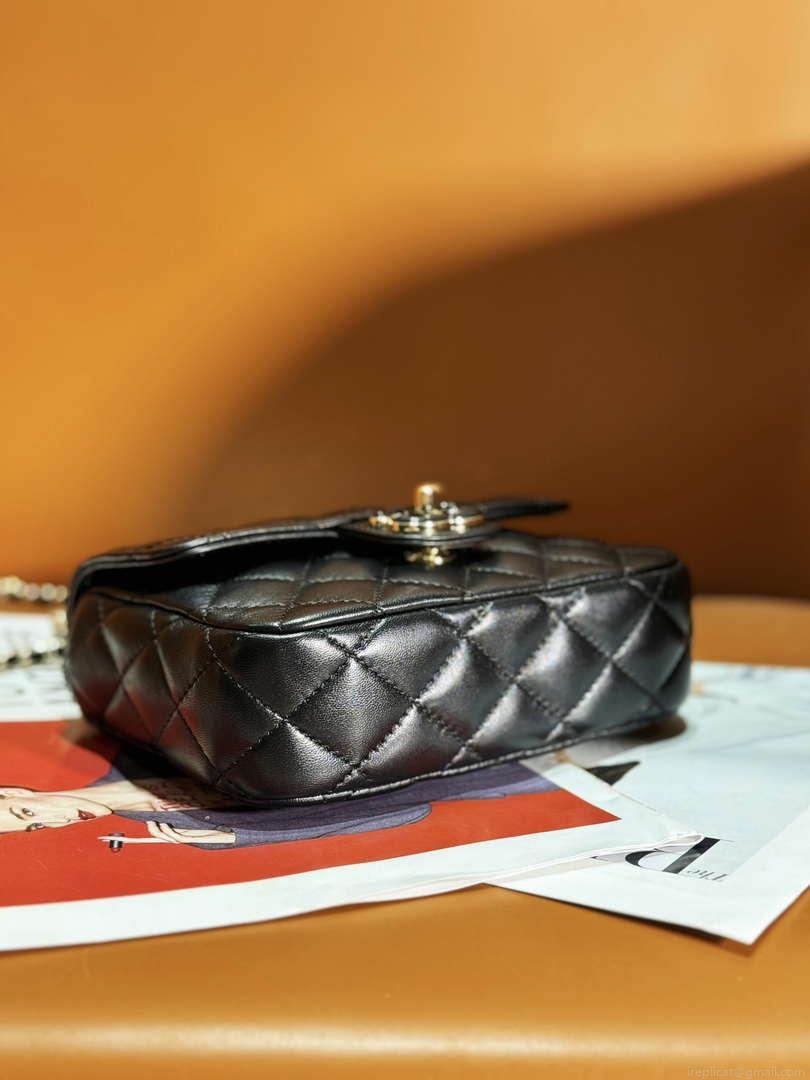 Chanel AS3782 MINI Flap Bag 23P Enamel Gold-Tone Metal Black 16cm