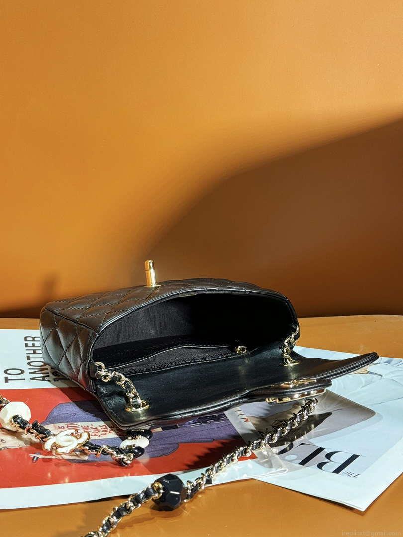 Chanel AS3782 MINI Flap Bag 23P Enamel Gold-Tone Metal Black 16cm