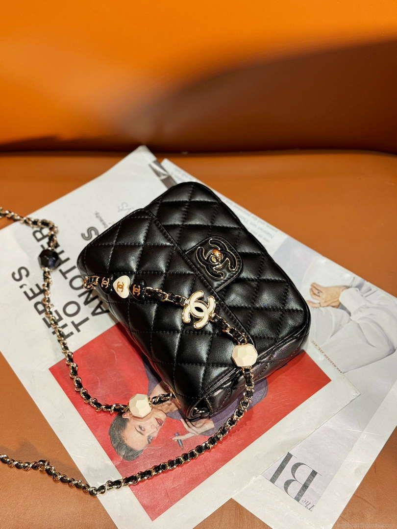 Chanel AS3782 MINI Flap Bag 23P Enamel Gold-Tone Metal Black 16cm