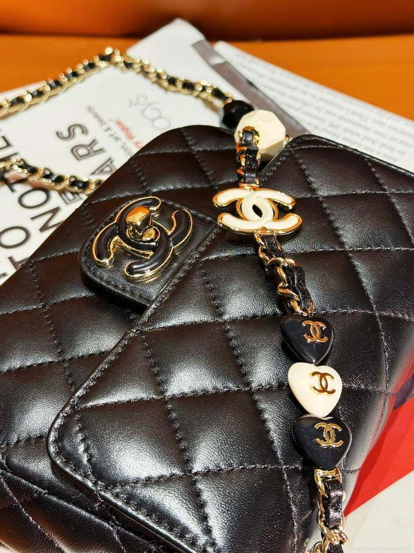 Chanel AS3782 MINI Flap Bag 23P Enamel Gold-Tone Metal Black 16cm