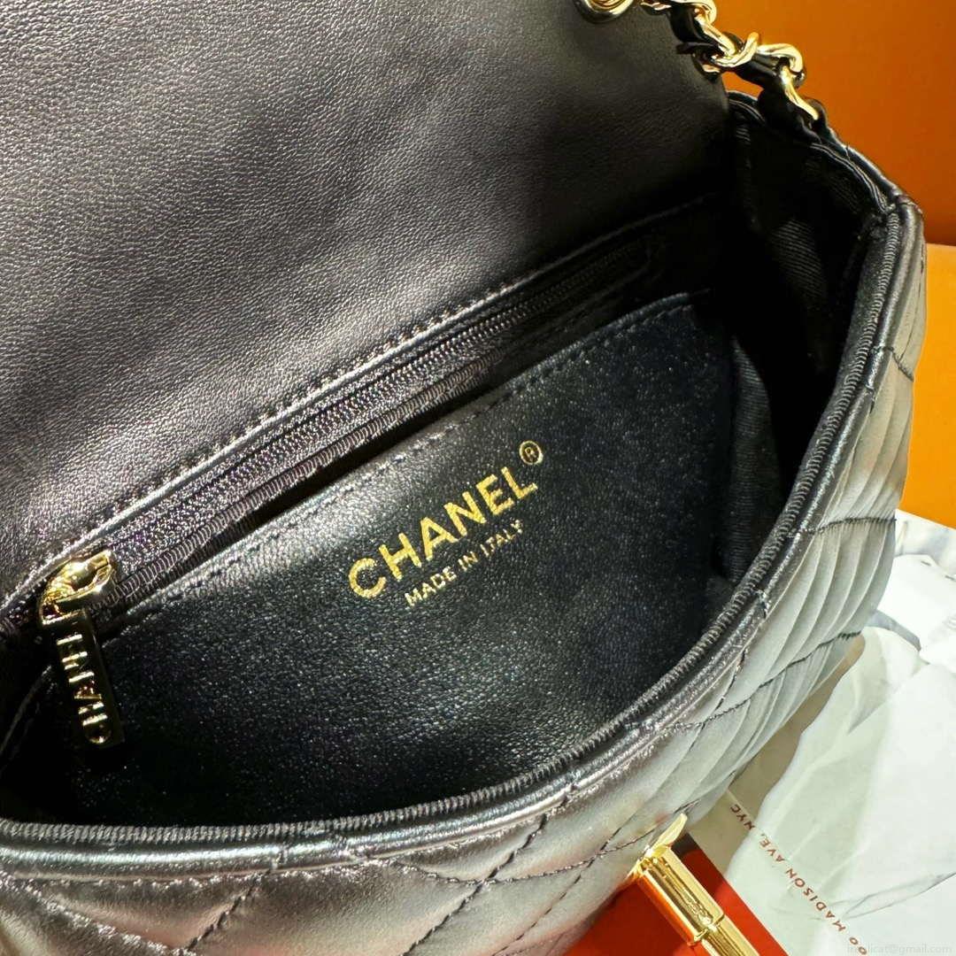 Chanel AS3782 MINI Flap Bag 23P Enamel Gold-Tone Metal Black 16cm