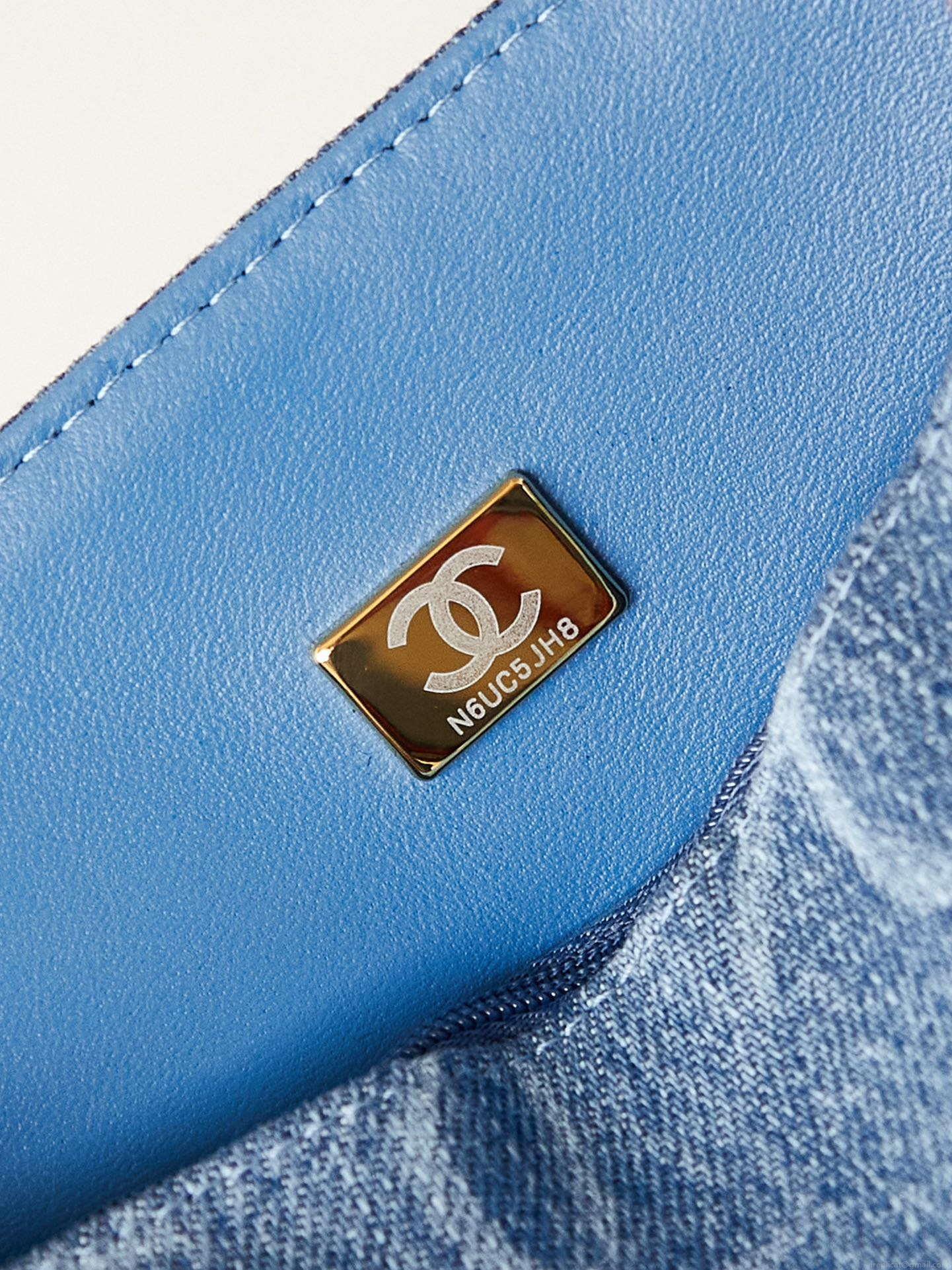 Chanel AS1119 Small Flap Classic Handbag Blue Denim beaded sequin bag