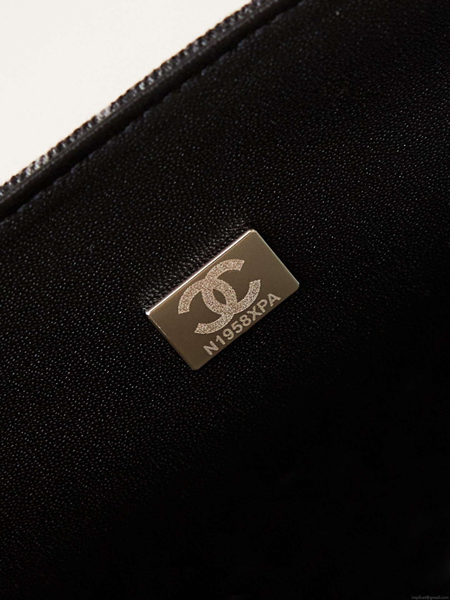 Chanel AS1119 Small Flap Classic Handbag Black Denim beaded sequin bag