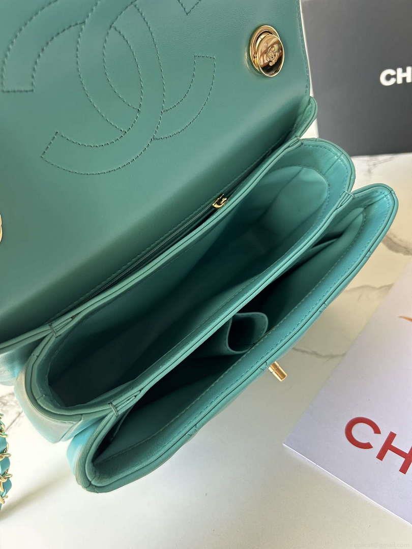 Chanel Trendy 24C Flap Bag With Top Handle Lambskin bag A92236 Blue Multicolor Logo