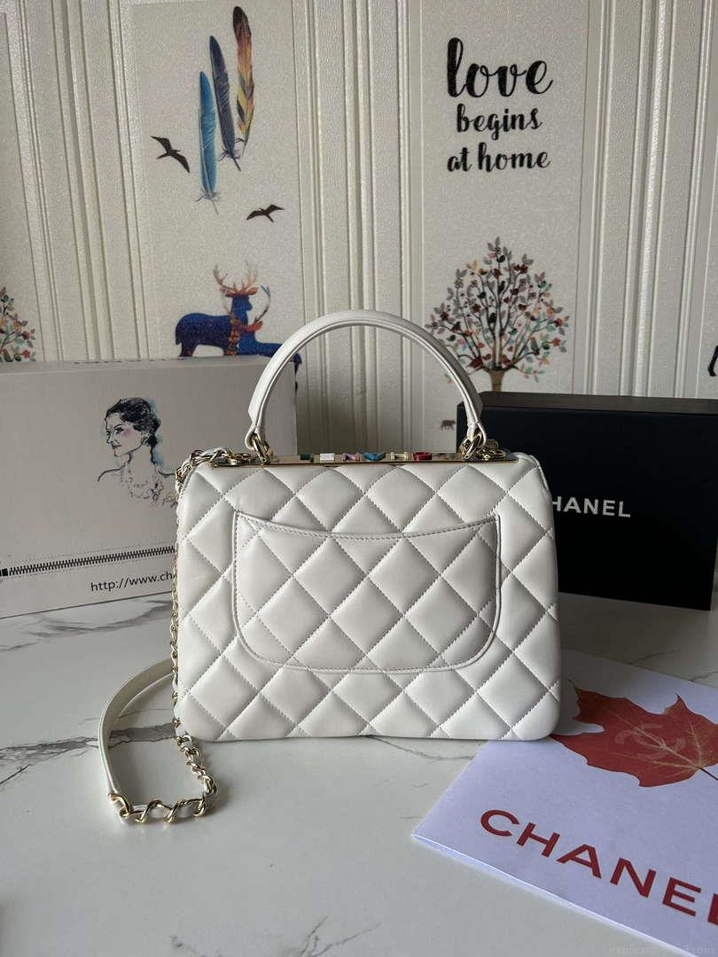 Chanel Trendy 24C Flap Bag With Top Handle Lambskin bag A92236 White Multicolor Logo