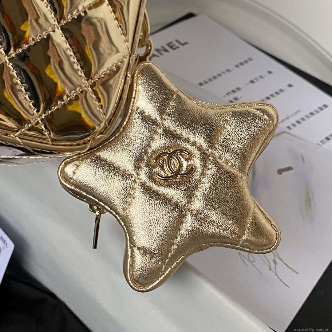 Chanel AS4648 Flap Bag & STAR COIN PURSE Mirror Calfskin Metallic Calfskin & Gold-Tone Metal Gold