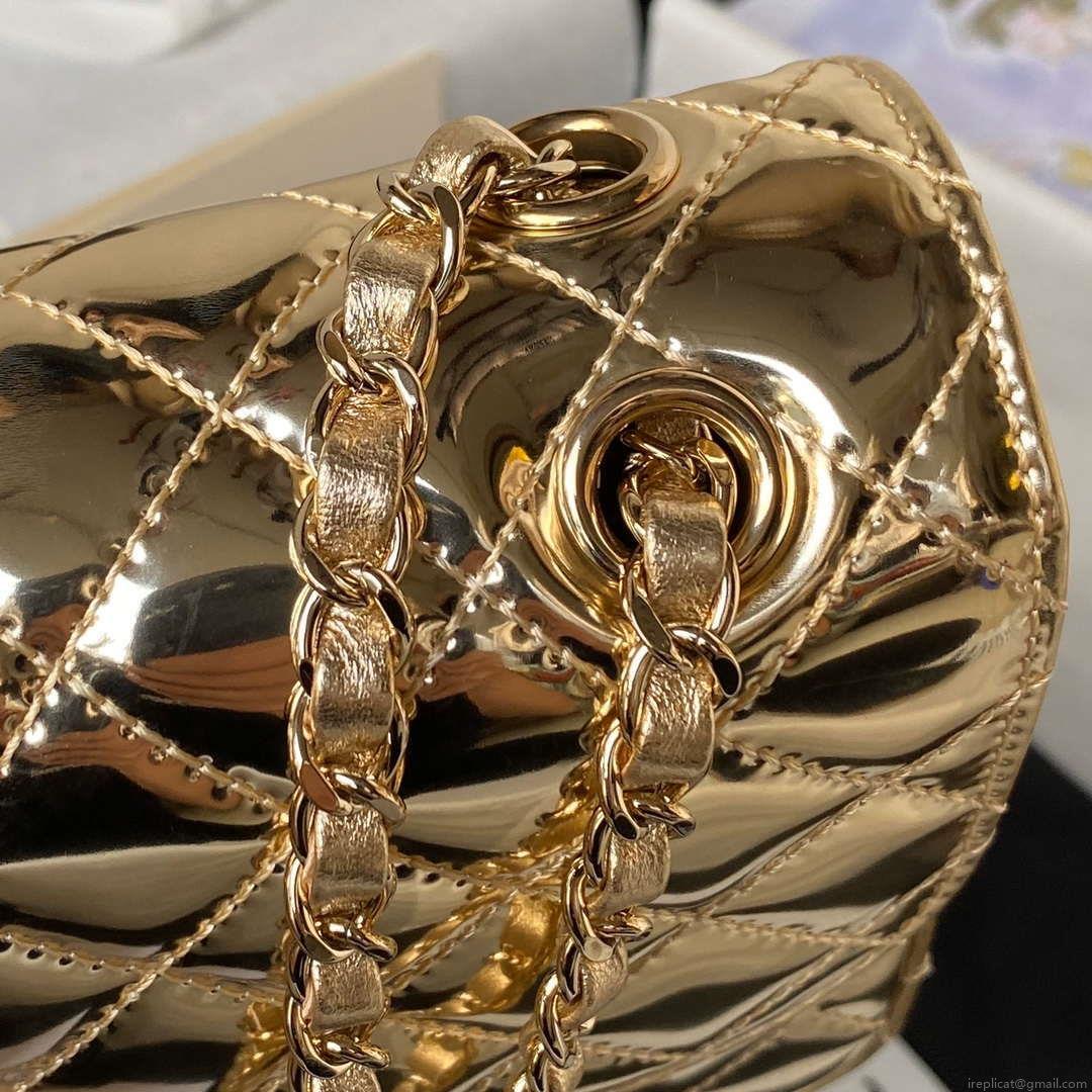 Chanel AS4647 Mini Flap Bag & STAR COIN PURSE Metallic Calfskin & Gold-Tone Metal Gold
