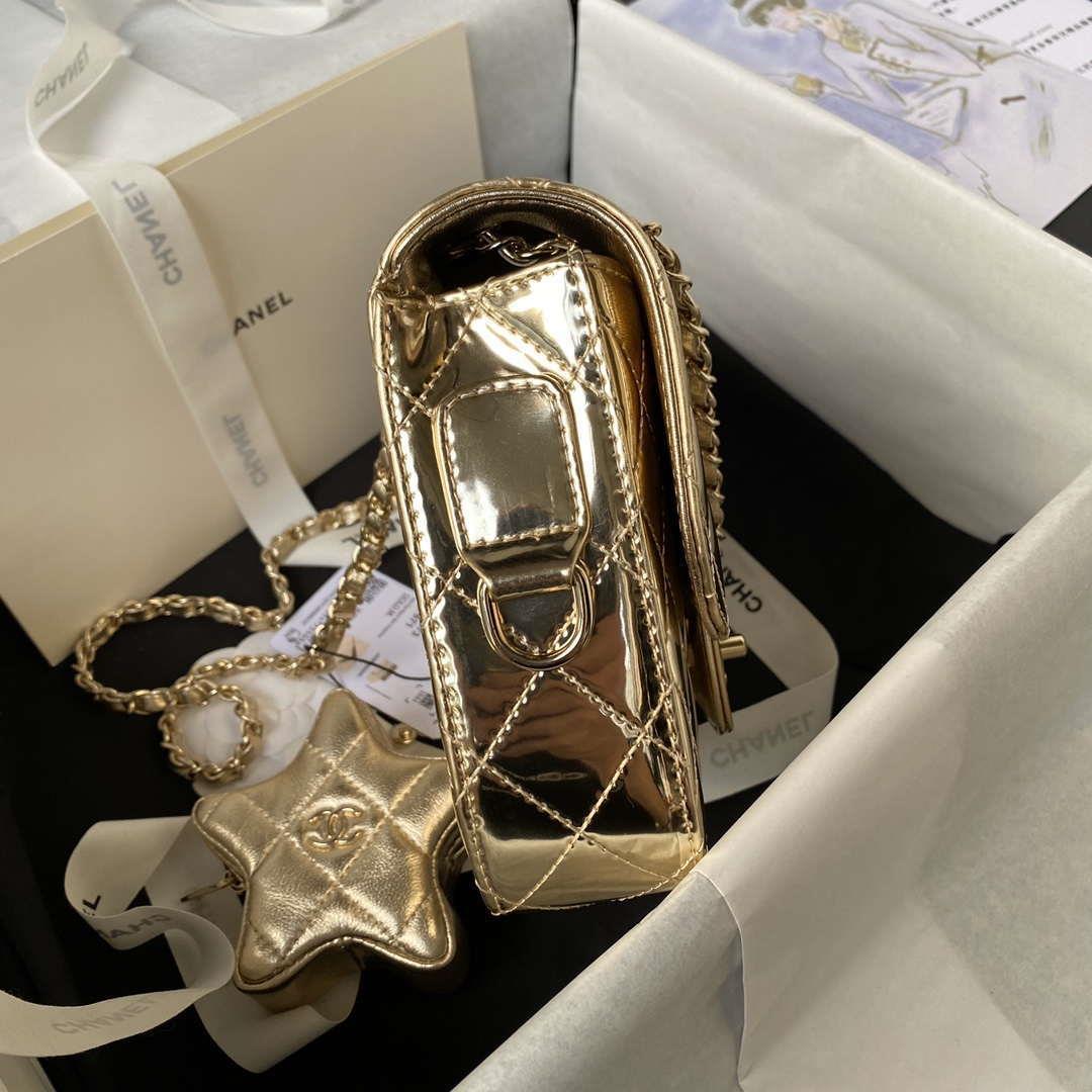 Chanel AS4647 Mini Flap Bag & STAR COIN PURSE Metallic Calfskin & Gold-Tone Metal Gold