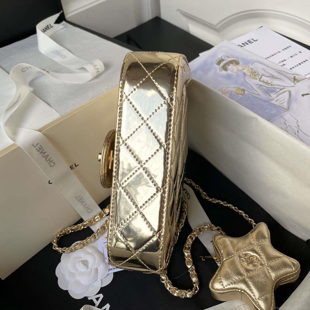 Chanel AS4647 Mini Flap Bag & STAR COIN PURSE Metallic Calfskin & Gold-Tone Metal Gold