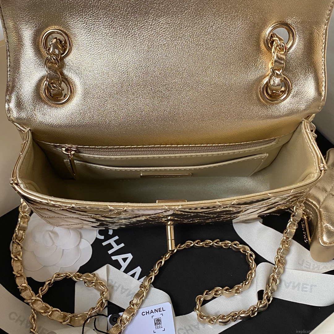 Chanel AS4647 Mini Flap Bag & STAR COIN PURSE Metallic Calfskin & Gold-Tone Metal Gold