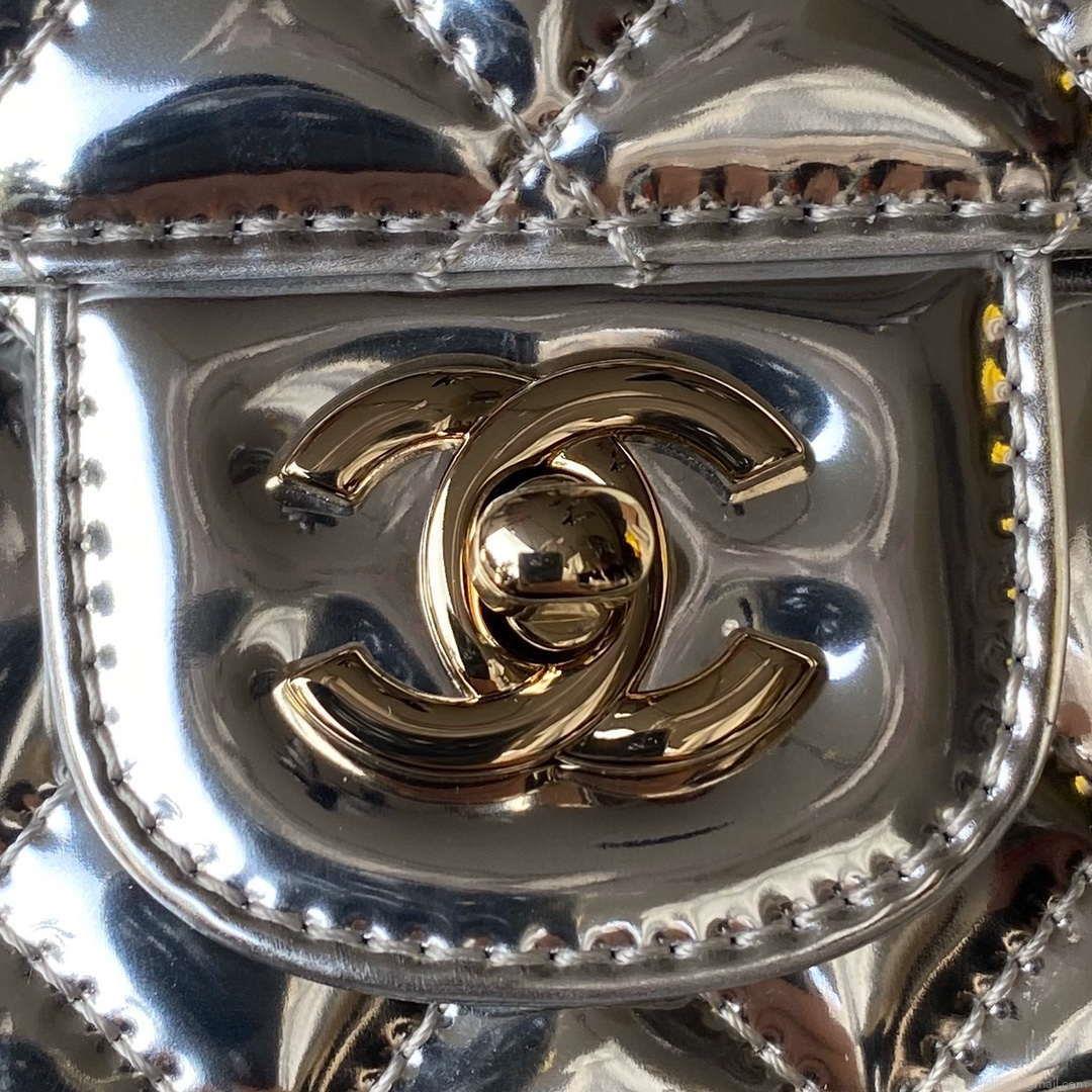 Chanel AS4647 Mini Flap Bag & STAR COIN PURSE Metallic Calfskin & Gold-Tone Metal Silver