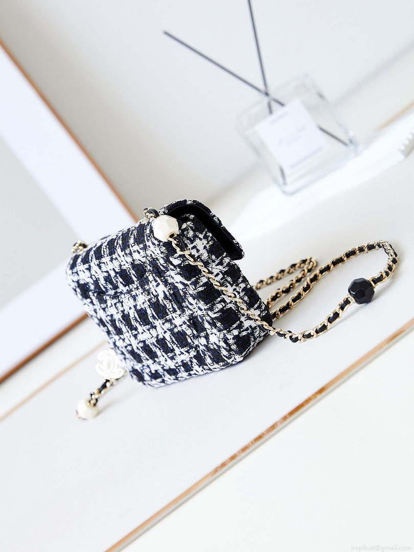 Chanel AS3782 MINI Flap Bag 23P Tweed Gold-Tone Metal 16cm Black & White