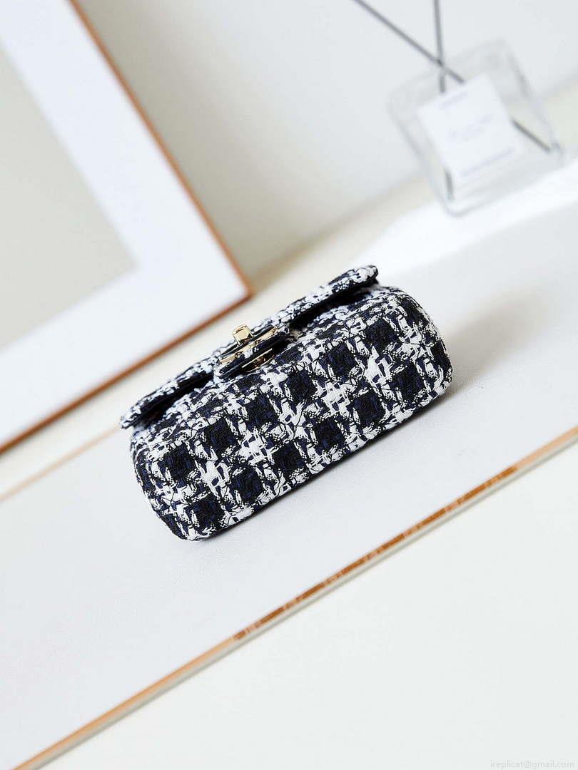 Chanel AS3782 MINI Flap Bag 23P Tweed Gold-Tone Metal 16cm Black & White