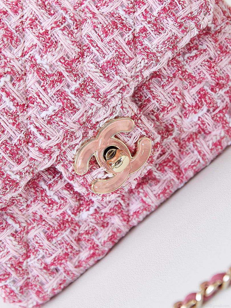 Chanel AS3782 MINI Flap Bag 23P Tweed Gold-Tone Metal 16cm Pink