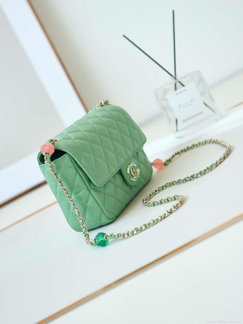 Chanel AS3783 Small Flap Bag 23P Lambskin Gold-Tone Metal 18.5 cm Green