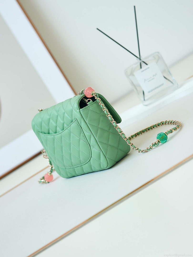 Chanel AS3783 Small Flap Bag 23P Lambskin Gold-Tone Metal 18.5 cm Green
