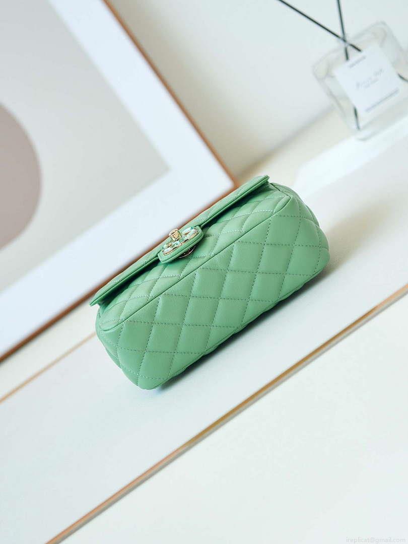 Chanel AS3783 Small Flap Bag 23P Lambskin Gold-Tone Metal 18.5 cm Green