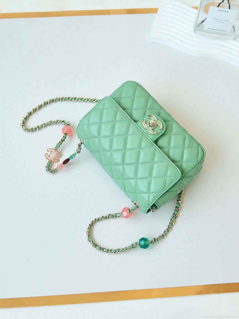 Chanel AS3783 Small Flap Bag 23P Lambskin Gold-Tone Metal 18.5 cm Green