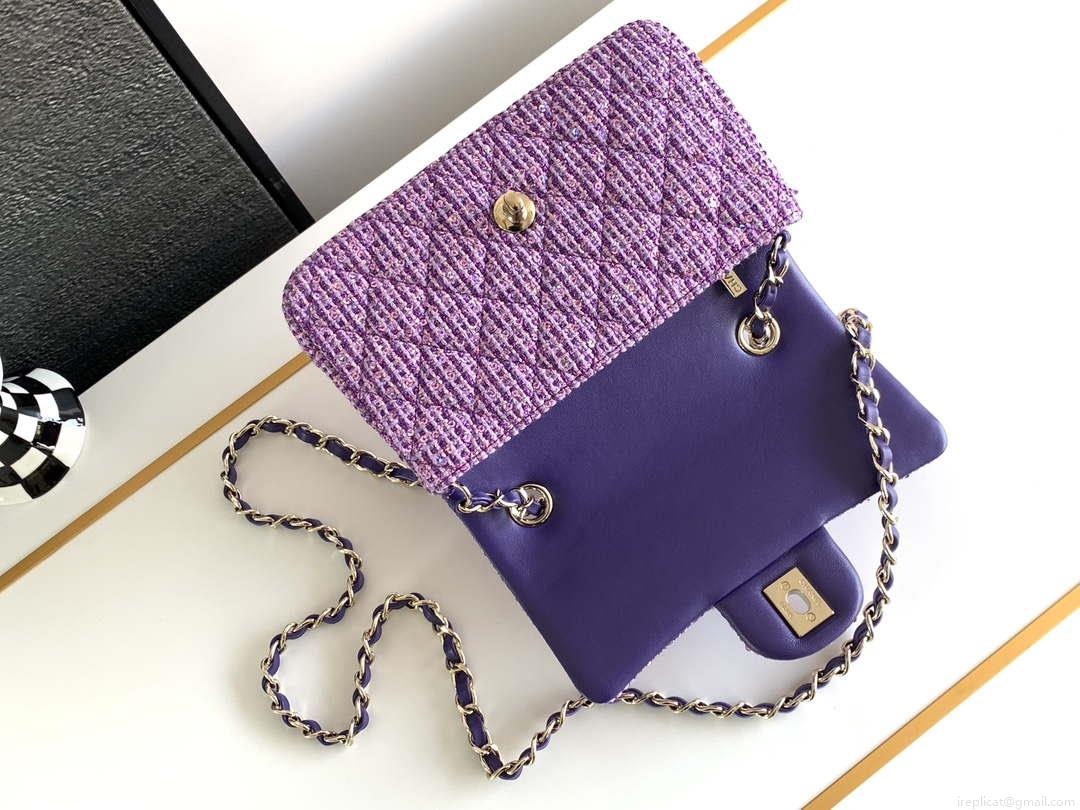 Chanel AS1116 24C Mini Flap Bag 20cm A69900 Tweed Purple