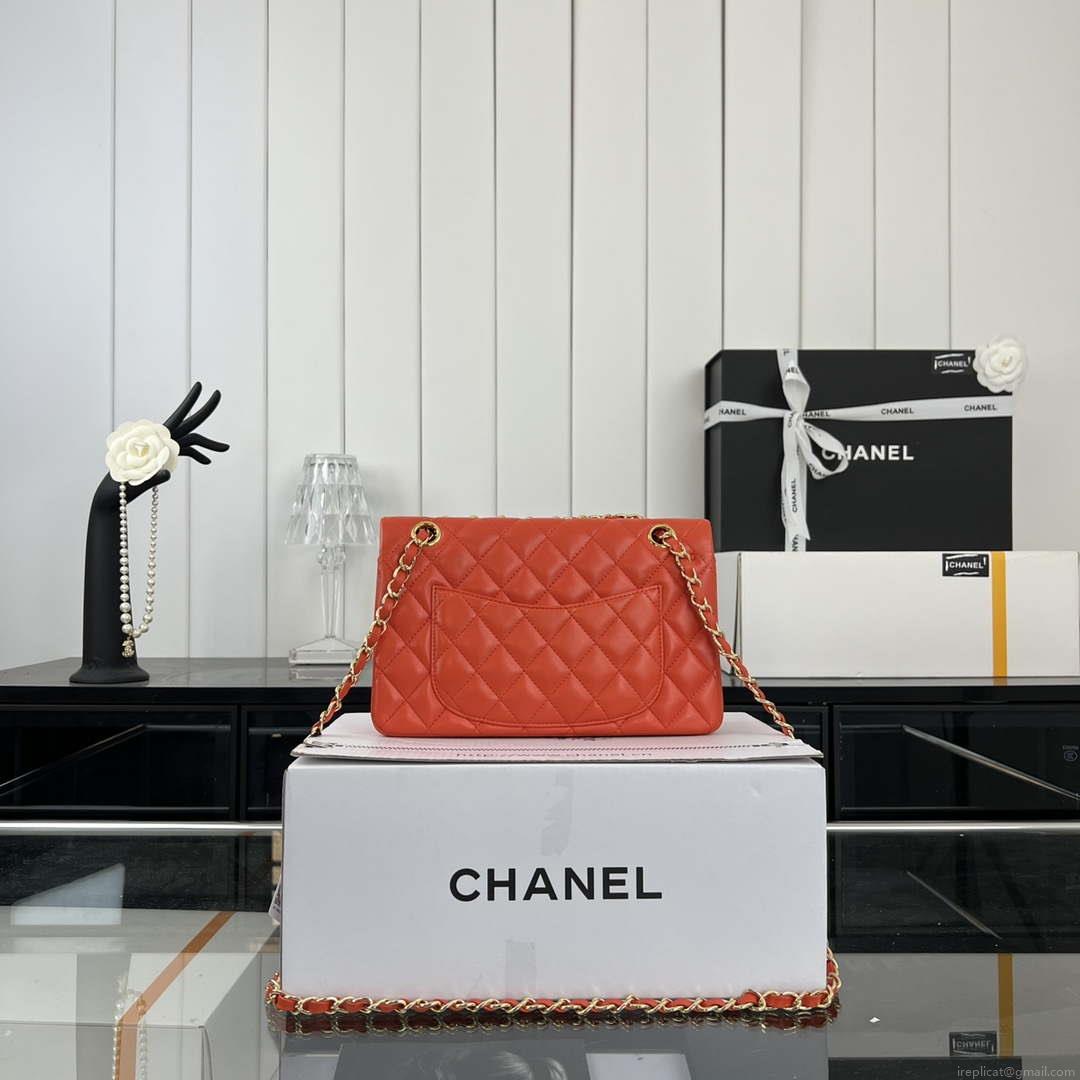 Chanel A01117 Flap Handbag Classic Bag Orange Lambskin