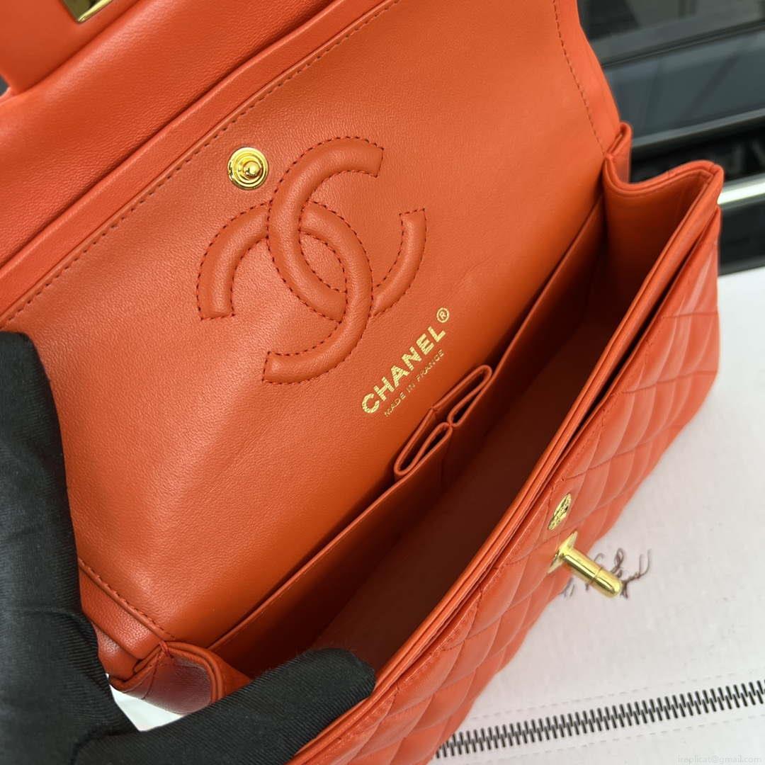 Chanel A01117 Flap Handbag Classic Bag Orange Lambskin