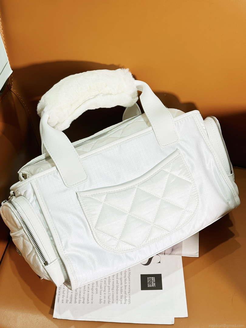 Chanel AS4364 Large Bowling Bag Nylon & Silver-Tone Metal White