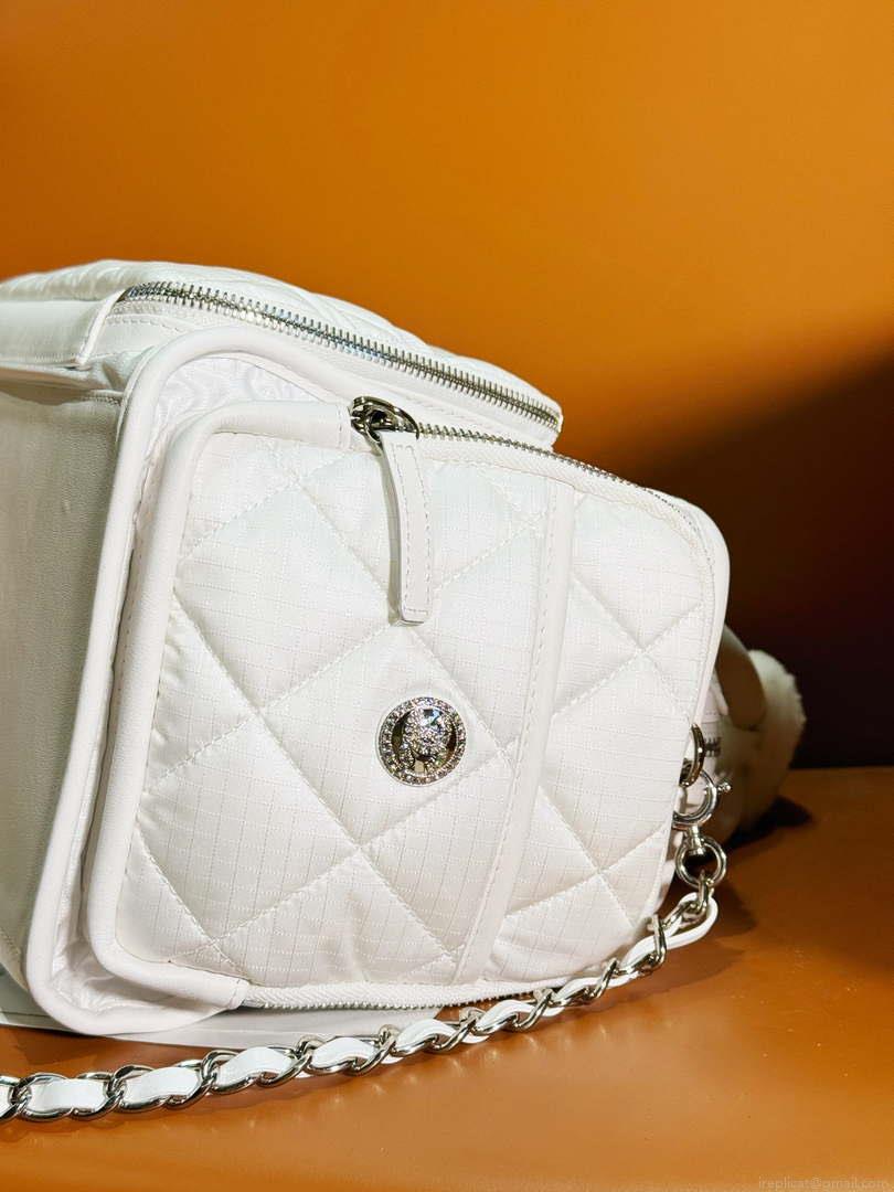 Chanel AS4364 Large Bowling Bag Nylon & Silver-Tone Metal White