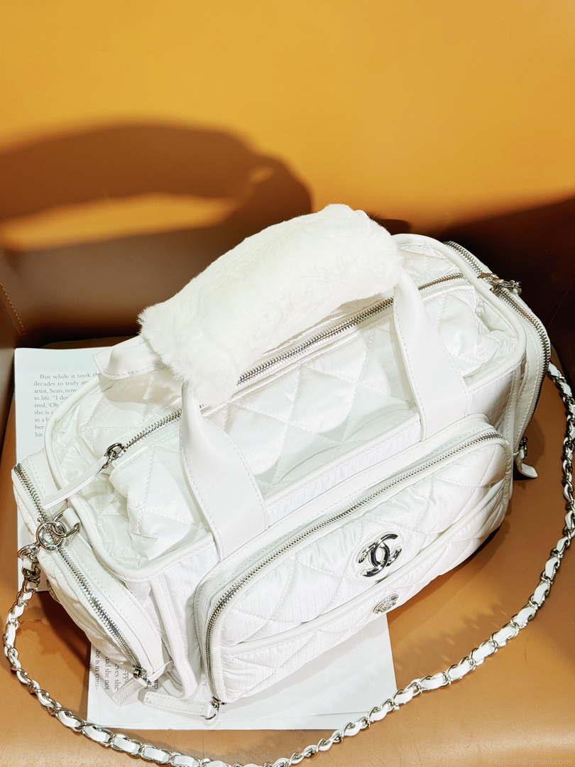 Chanel AS4364 Large Bowling Bag Nylon & Silver-Tone Metal White