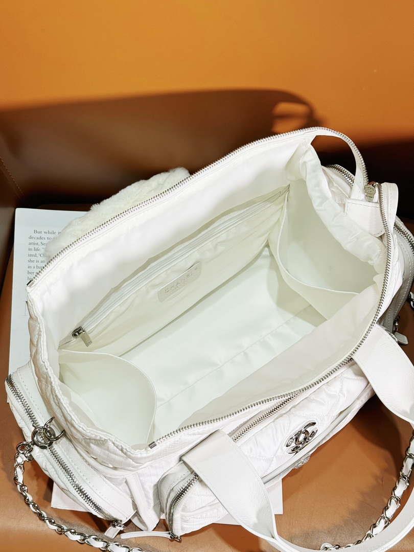 Chanel AS4364 Large Bowling Bag Nylon & Silver-Tone Metal White