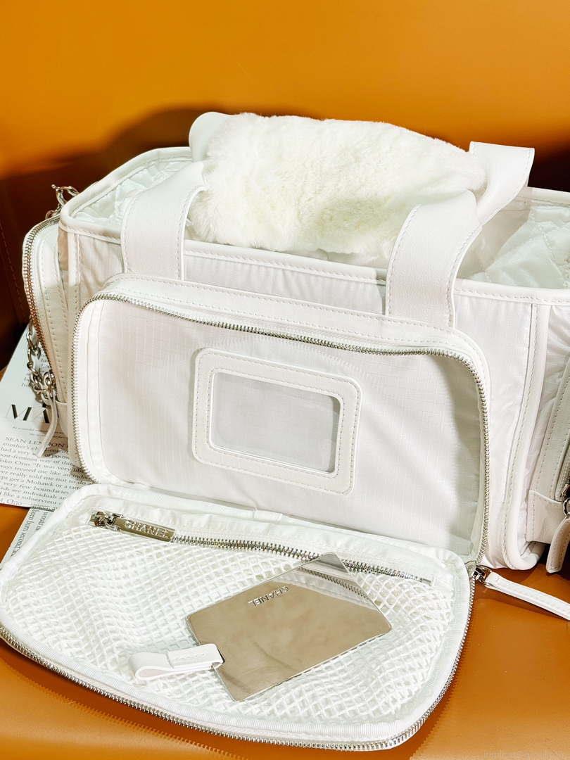 Chanel AS4364 Large Bowling Bag Nylon & Silver-Tone Metal White
