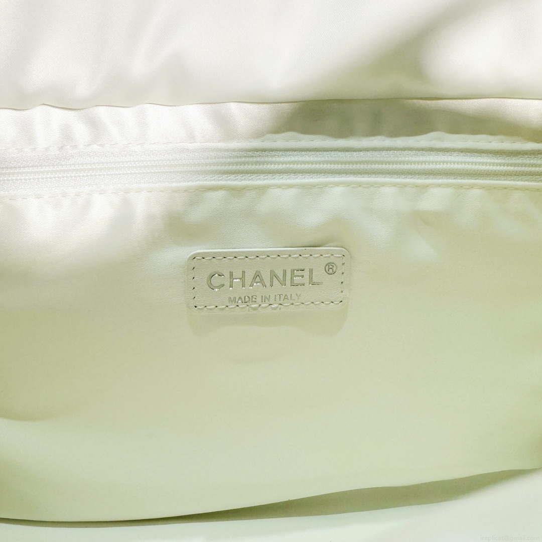 Chanel AS4364 Large Bowling Bag Nylon & Silver-Tone Metal White