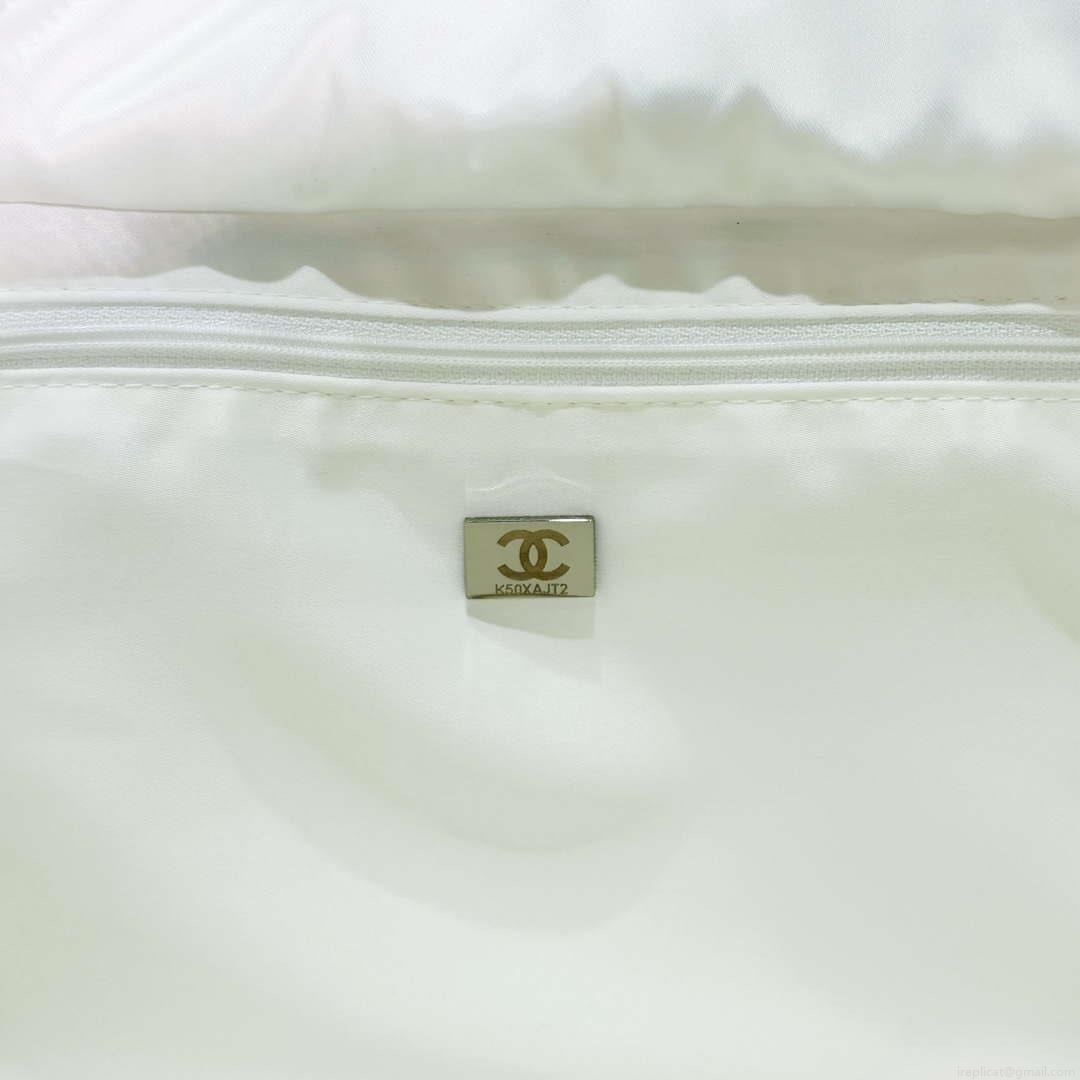 Chanel AS4364 Large Bowling Bag Nylon & Silver-Tone Metal White