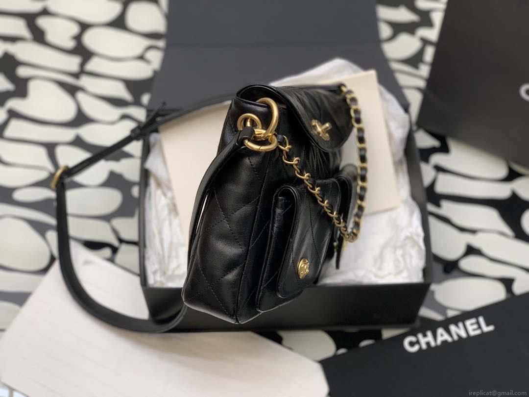 Chanel A99335 Hobo Bag Lambskin & Gold-Tone Metal Black