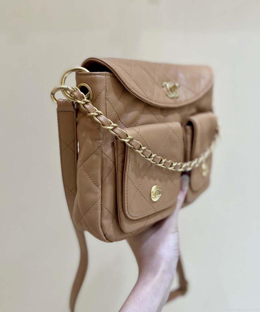 Chanel A99335 Hobo Bag Lambskin & Gold-Tone Metal Brown